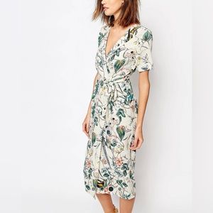 Warehouse Bird Print Midi Dress